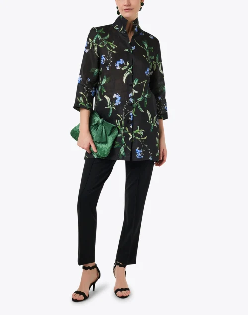 Rita Black Floral Print Linen Jacket