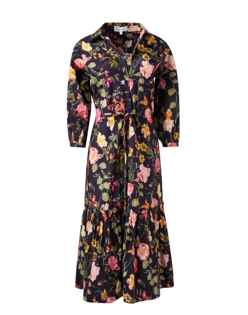 Hutton Navy Multi Floral Cotton Shirt Dress