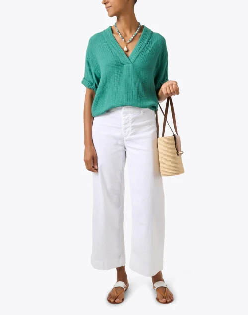 Avery Green Cotton V-Neck Top