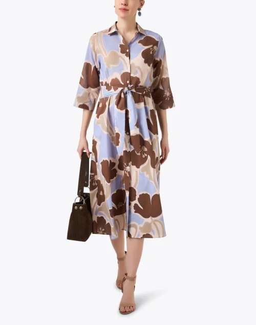 Blue and Brown Floral Print Dress