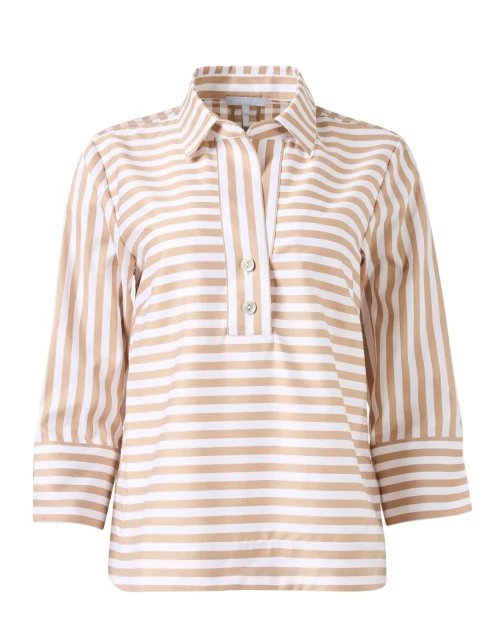Aileen Beige Striped Cotton Top