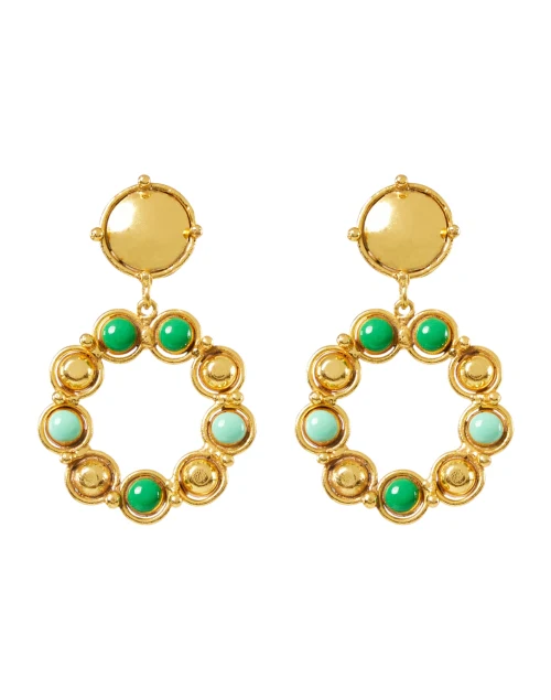 Gold and Green Drop Earrings