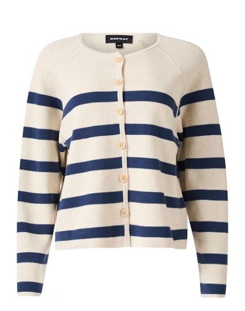 Ivory Striped Cotton Cardigan