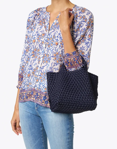 St. Barths Small Solid Navy Woven Handbag