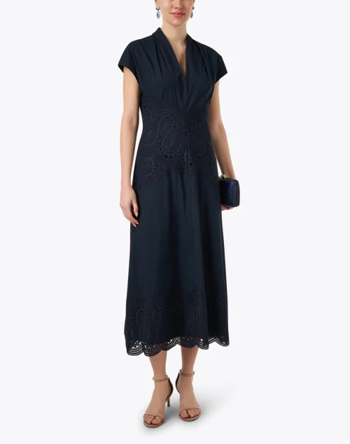 Navy Lace Cotton Poplin Dress