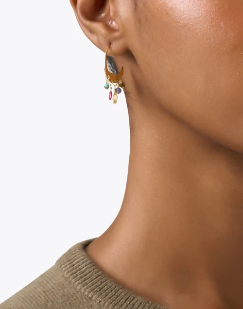 Petite Crescent Multi Stone Earrings