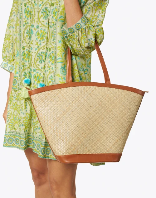 Gina Natural Woven Rattan and Leather Bag
