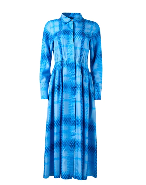 Capri Blue Check Print Silk Dress