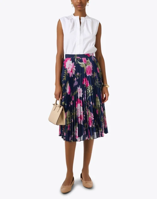 Pia Navy Floral Print Pleated Skirt