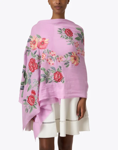 Lilac Peony Embellished Wool Scarf