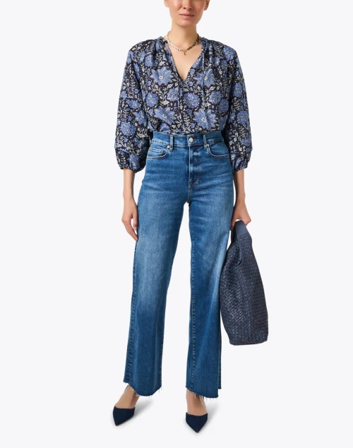 Tule Blue Print Cotton Silk Top