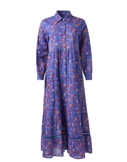 Jinette Blue Floral Print Shirt Dress