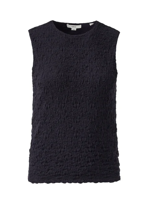 Navy Smocked Sleeveless Top