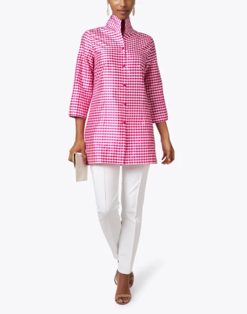 Rita Pink and White Gingham Silk Top