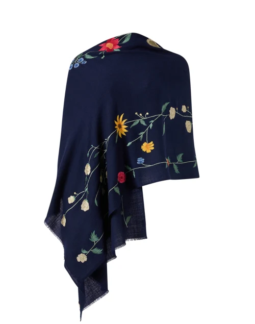 Navy Floral Garden Embroidered Scarf
