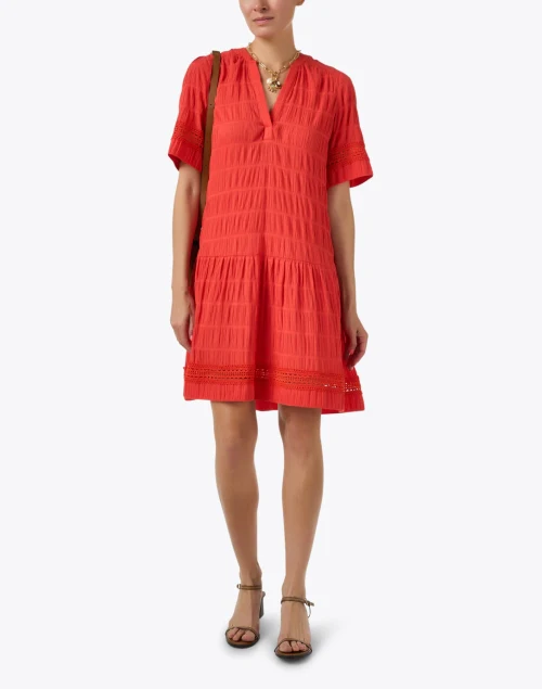 Red Pleated Cotton Dress