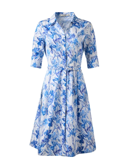 Blue and White Print Cotton Shirt Dress