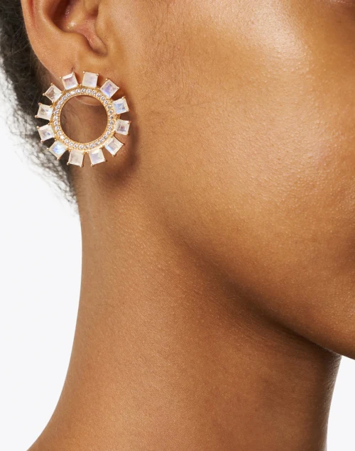 Moonstone and Zirconia Gold Circle Hoop Earrings