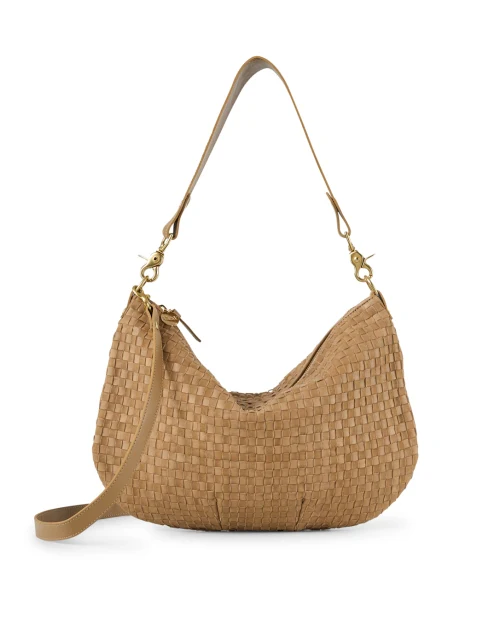 Moyen Tan Woven Leather and Suede Messenger Bag