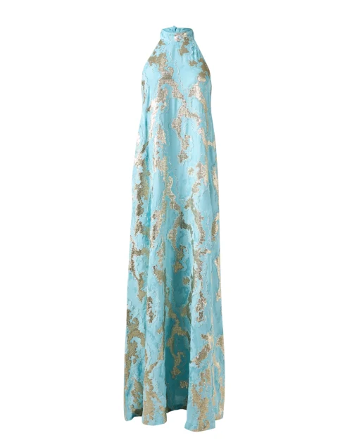 Adelina Turquoise and Gold Jacquard Dress