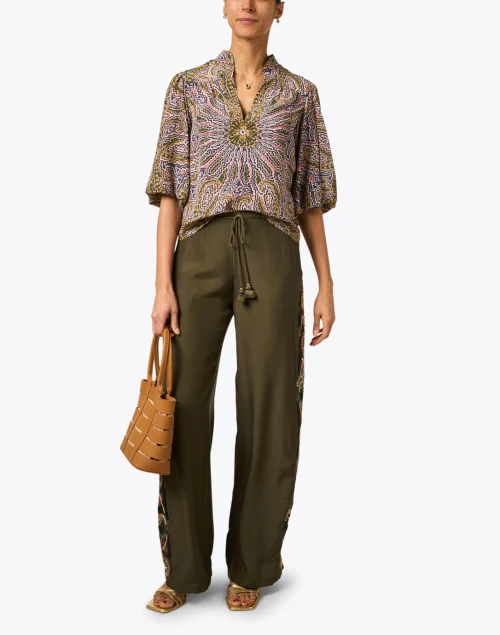 Theodora Green Silk Pant