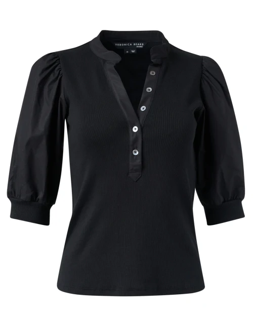 Coralee Black Jersey Puff Sleeve Top