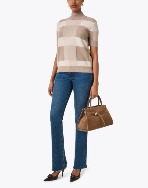 Beige Check Wool Cashmere Sweater