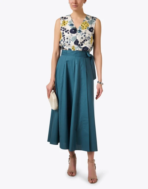 Teal Cotton Poplin Wrap Skirt