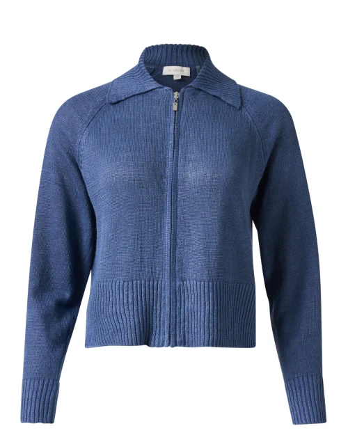 Navy Linen Zip Jacket