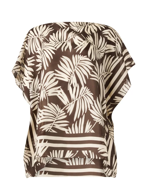 Brown Palm Print Silk Poncho Top