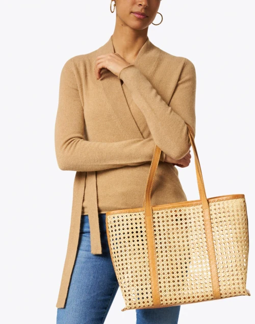 Margot Natural Rattan and Caramel Leather Tote