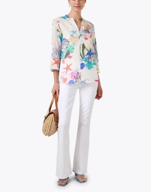 Juliet White Marine Print Linen Top