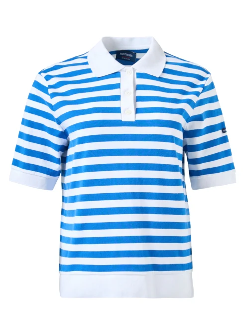 Carola Blue and White Striped Henley Top