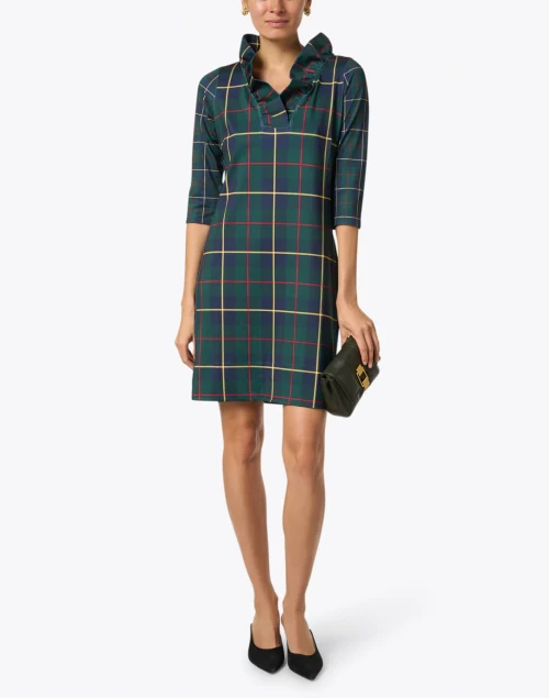 Plaidly Green Plaid Ruffle Neck Dress