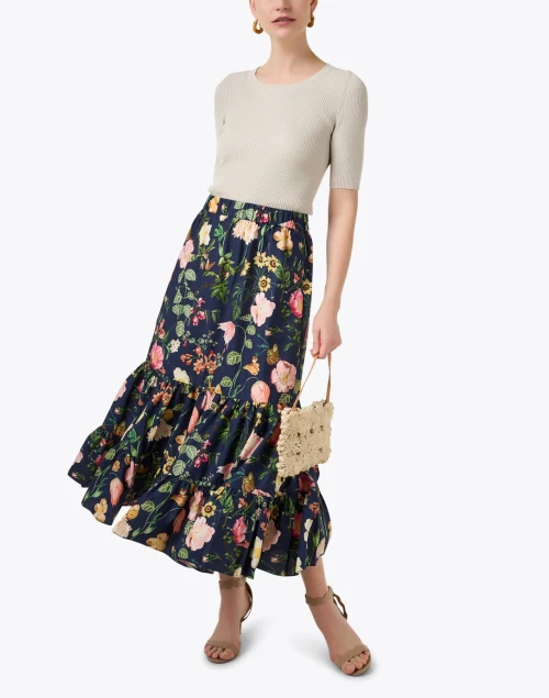 Chase Blue Floral Print Cotton Skirt