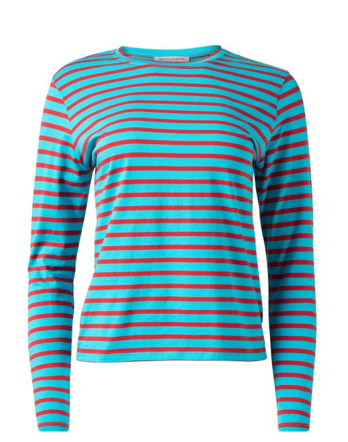 Turquoise and Red Striped Top