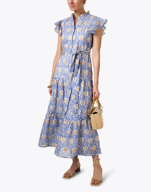 Blue and Gold Print Dress