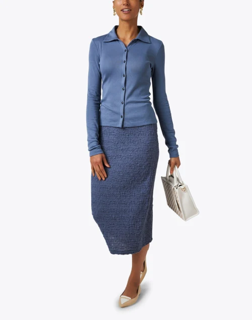 Blue Smocked Midi Skirt