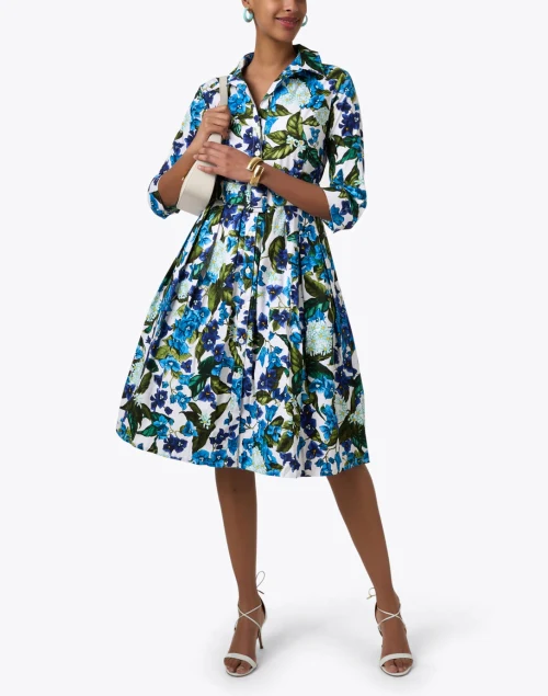 Audrey Blue and White Print Cotton Stretch Dress