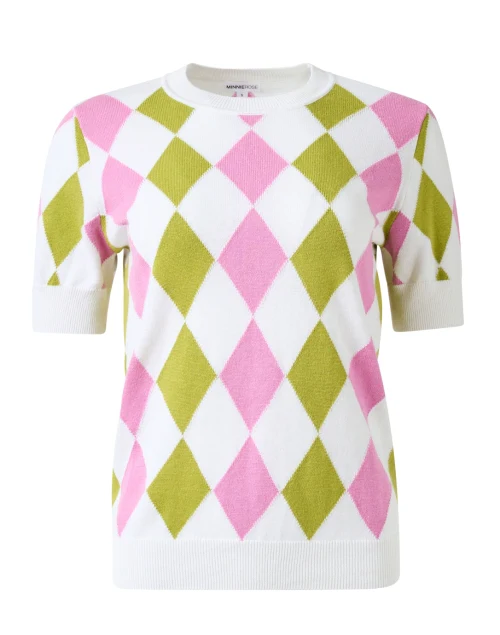 Green and Pink Argyle Knit Top