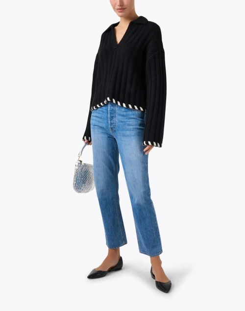 Black Wool Cashmere Polo Sweater