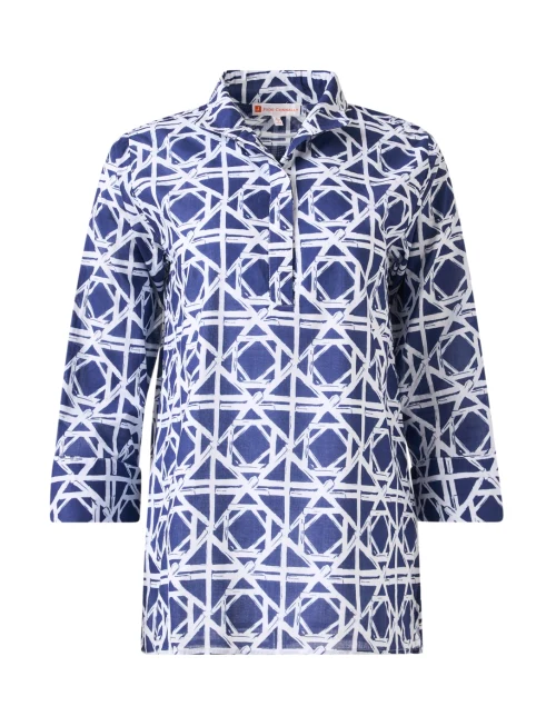 Cricket Navy Rattan Print Top
