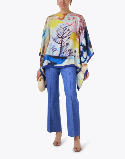 Multi Tree Print Cashmere Silk Poncho