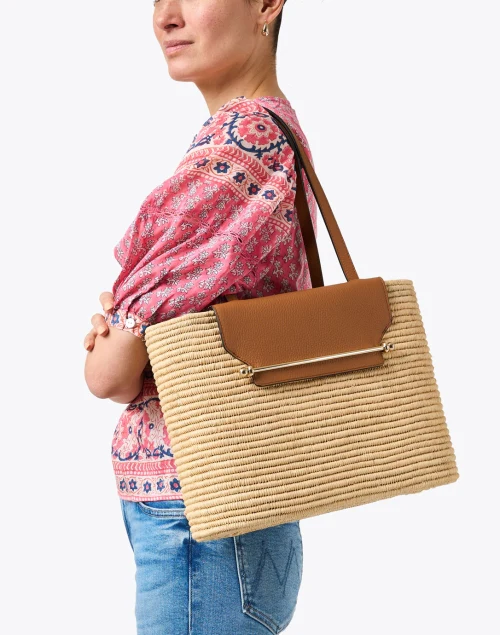 The Medium Strathberry Tan Leather and Raffia Basket Bag