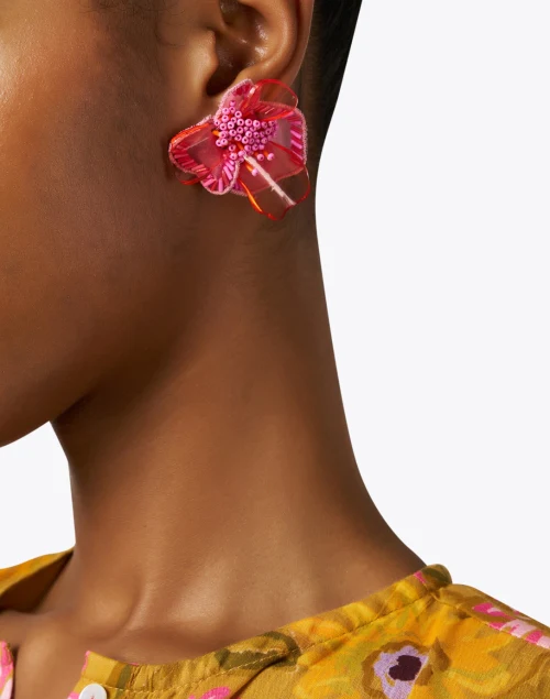 Odette Coral Flower Stud Earrings