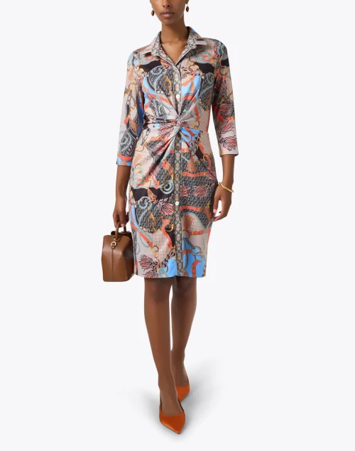 Neutral Saddle Print Twist Front Dress