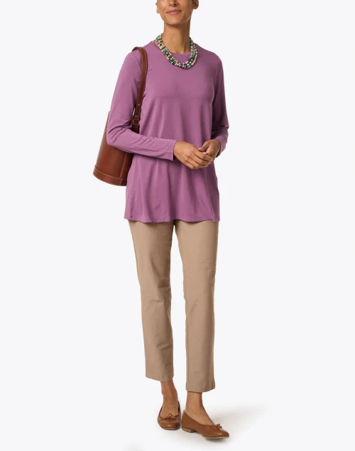 Barley Beige Stretch Crepe Slim Ankle Pant