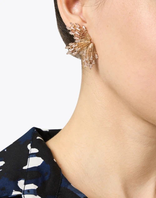 Crystal and Gold Clip Stud Earrings