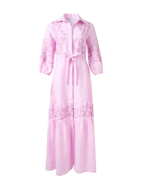 Zena Pink Embroidered Linen Dress