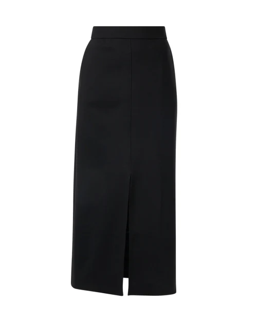 Black Ponte Front Slit Skirt